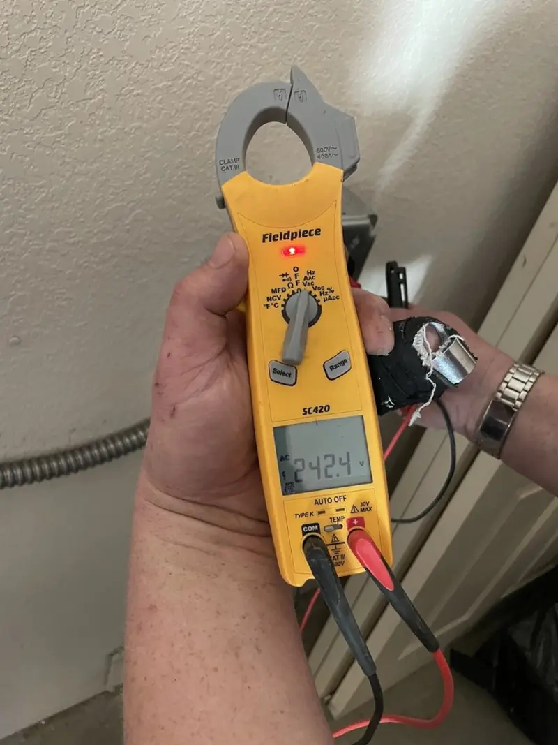 Voltage testing with clamp meter during Outlet Installation in Arcata